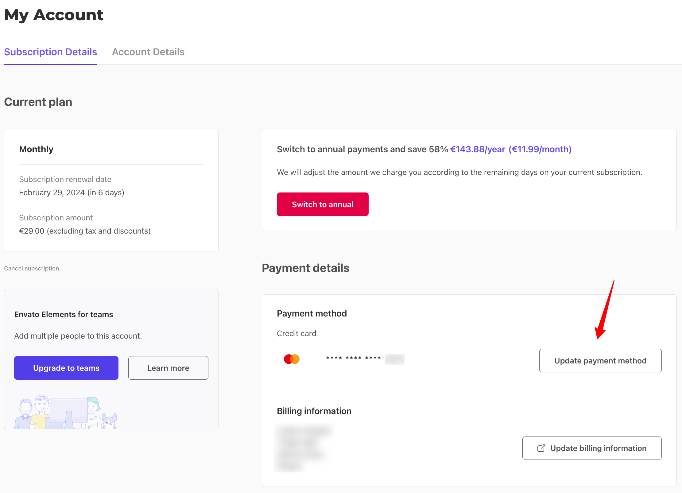 Update Your Subscription Payment Method – Envato Elements Support ...