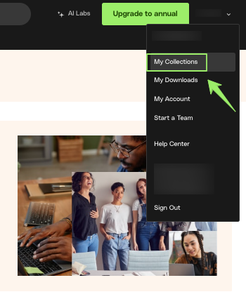 Screenshot of profile dropdown with 'My Collections' link
